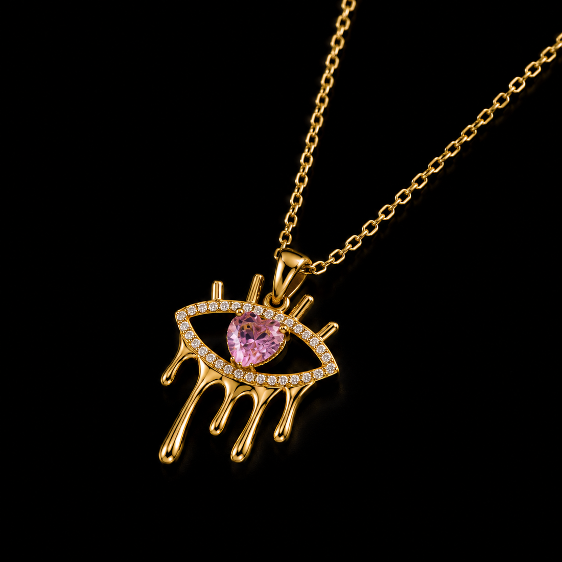 Pink Heart Evil Eye Necklace for Women | Gold Plated Pendant Chain